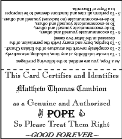 a parody ID card with front and back