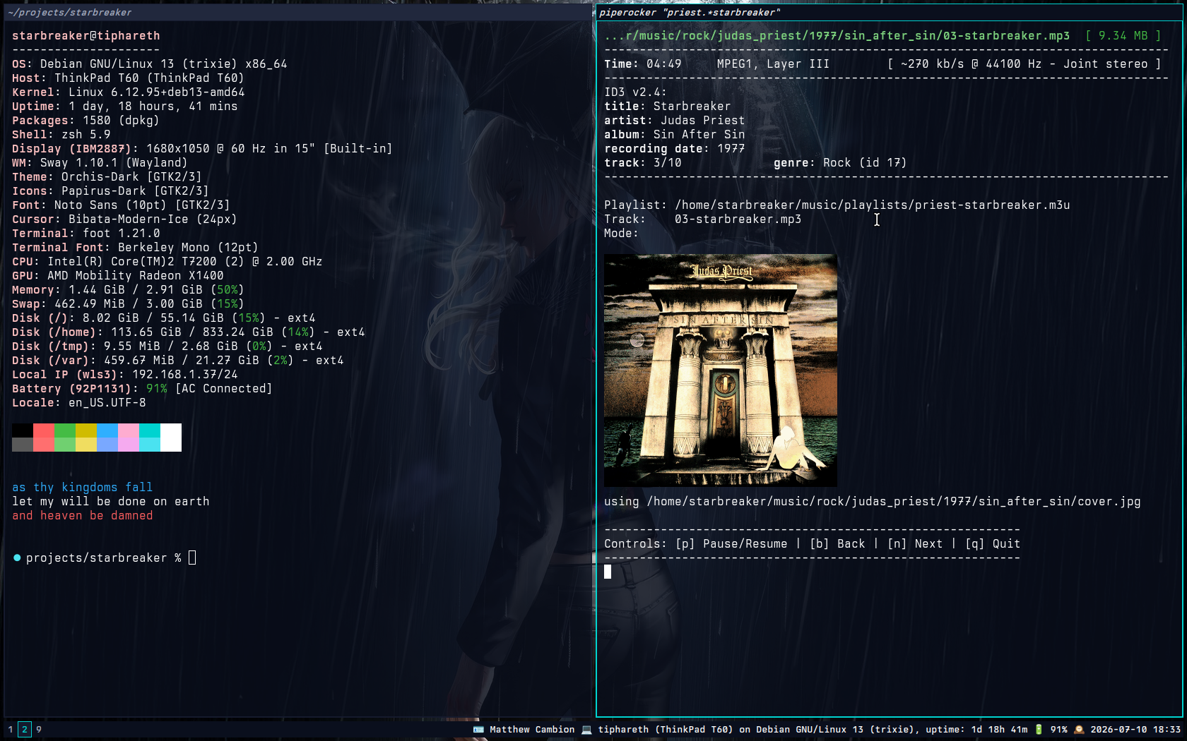 a screenshot of two terminal emulators tiled side by side